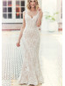 Ivory Lace Tulle Open Back Elegant Wedding Dress